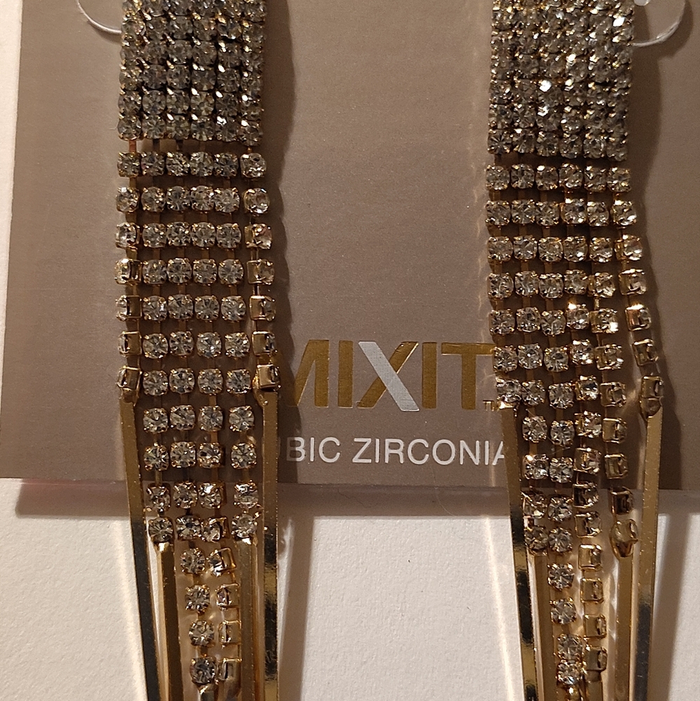 Mixit Gold and Clear Fringe Drop Earrings - Picture 3 of 3
